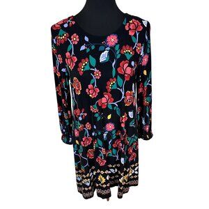 Loft Floral Black Long Sleeve Mini Dress Multicolor Medium Petite Rayon